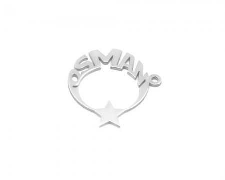 İsme Özel Yazılı Ayyıldız Motifli 925 Ayar Gümüş Püskül Ucu - Tesbihane