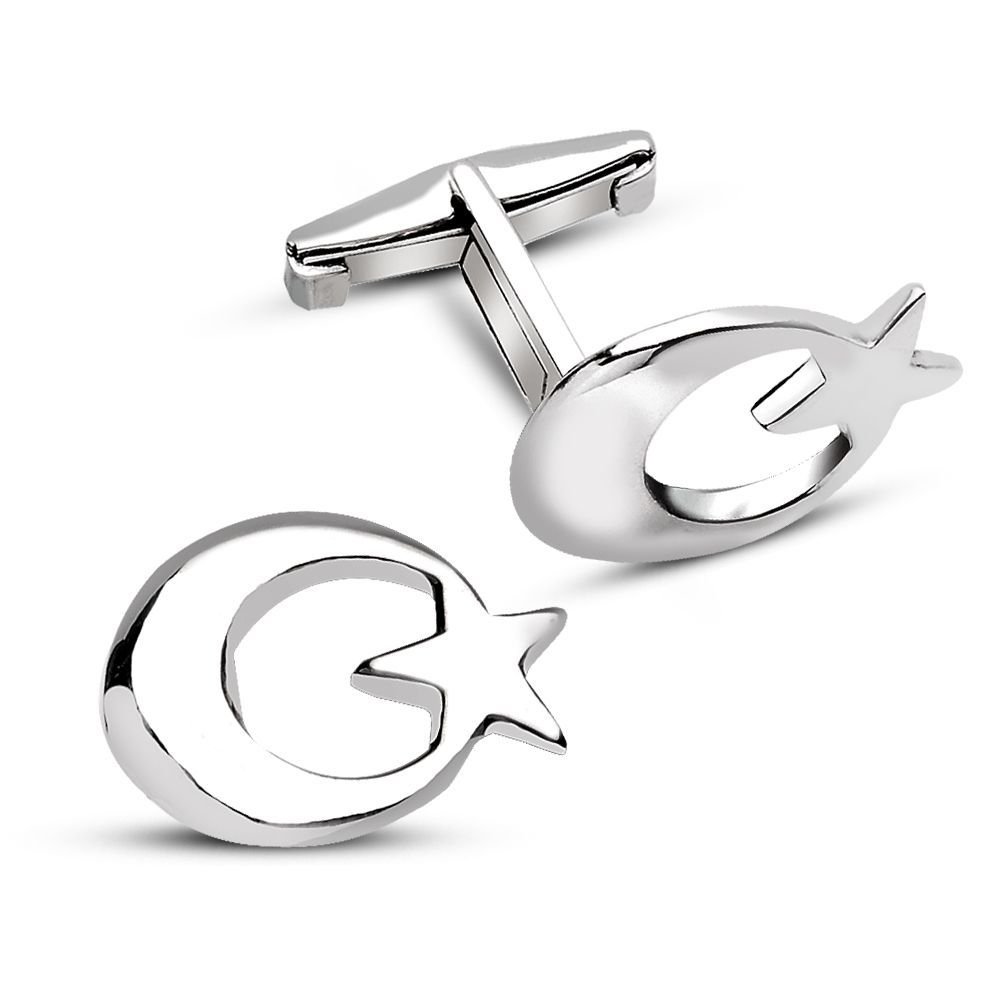 925 Ayar Gümüş Ayyıldız Kol Düğmesi - 1