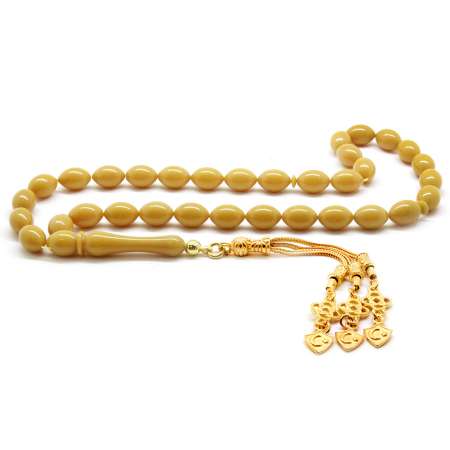 925 Ayar Gümüş Ayyıldız Püsküllü Arpa Kesim Soft Sarı Yeni Katalin Tesbih - Tesbihane