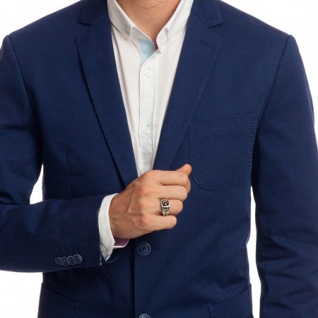 925 Ayar Gümüş Ayyıldız Zirkon Taşlı Nokta İşlemeli Yüzük - Tesbihane