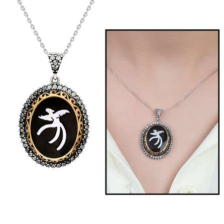 El İşçiliği Bağa-Sedef İşlemeli Semazen 925 Ayar Gümüş Bayan Kolye - STOKYOK