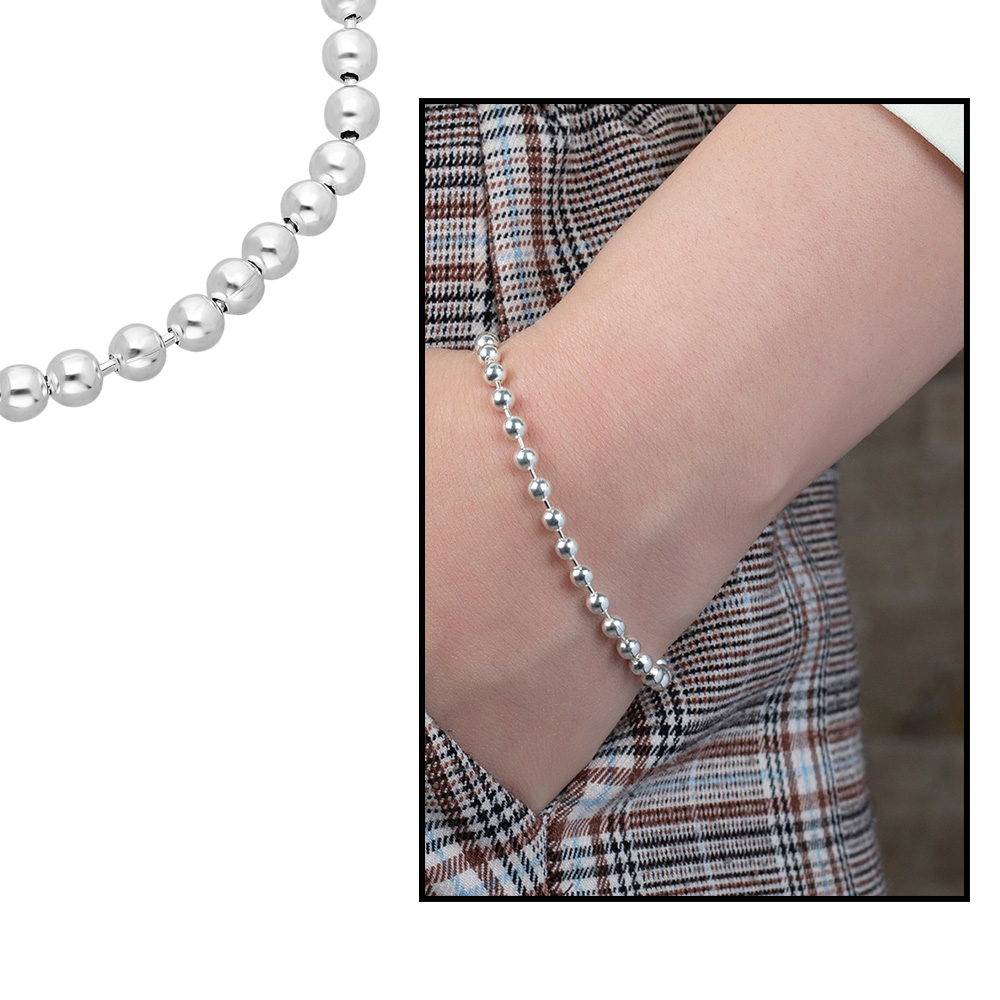 925 Ayar Gümüş Ball Chain Bayan Zincir Bileklik - 1