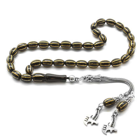 925 Ayar Gümüş Balta Püsküllü Pirinç 6 lı Karpuz Yarma Kapsül Kesim Rus Oltu Tesbih - Tesbihane