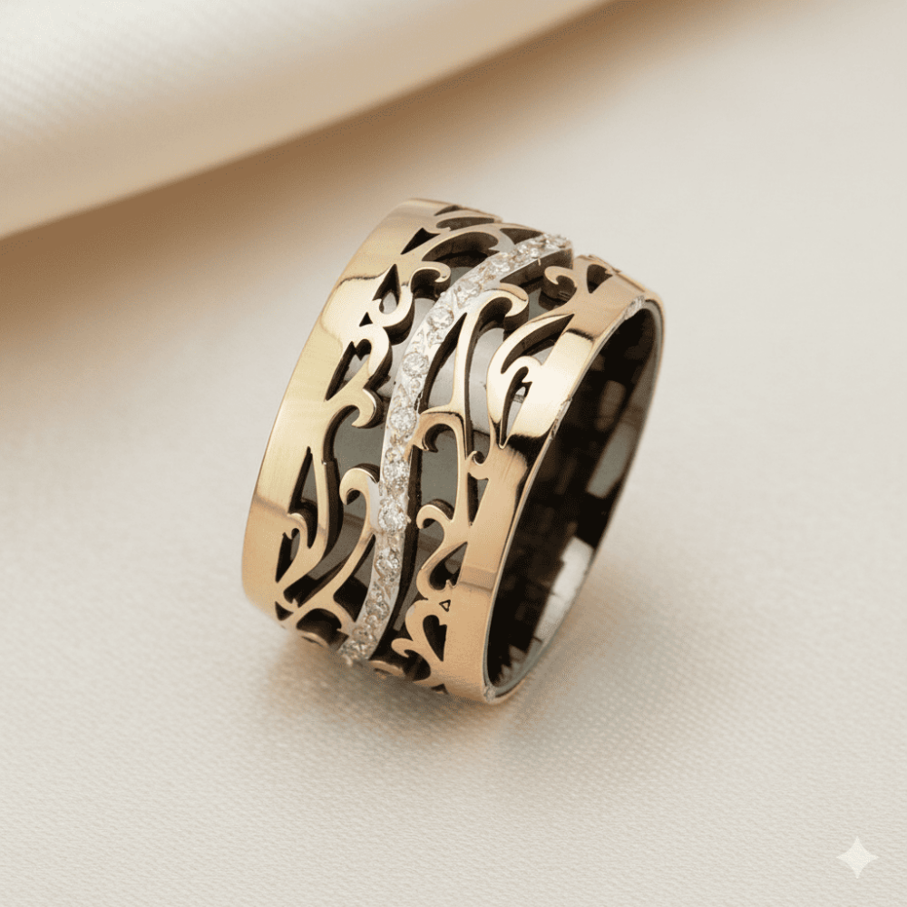 Klasik Motifli Su Yolu Tasarım Zirkon Taşlı 925 Ayar Gümüş Bayan Alyans - 1