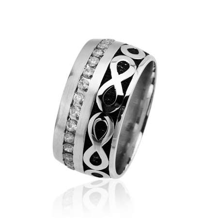 Sonsuzluk Tasarım Tek Sıra Zirkon Taşlı 925 Ayar Gümüş Bayan Alyans - Tesbihane