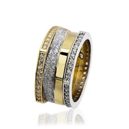 Köşeli Tasarım Zirkon Taş İşlemeli 925 Ayar Gümüş Bayan Alyans - Tesbihane