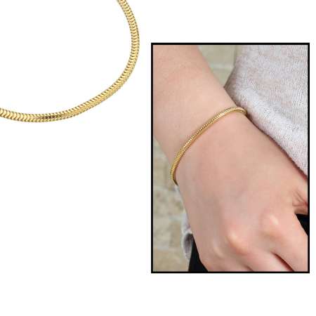Yılan Zincirli Altın Renk 925 Ayar Gümüş Bayan Bileklik - Tesbihane