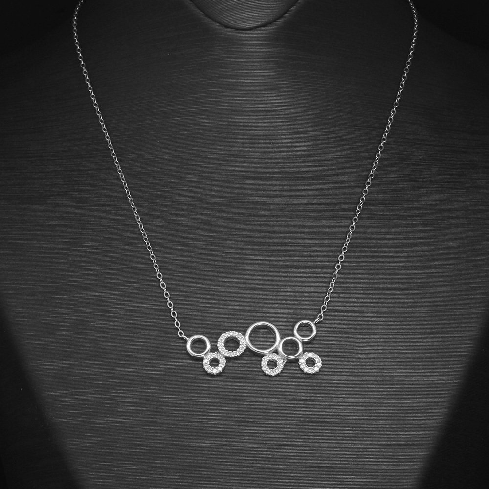 Beyaz Zirkon Taşlı 8 li Baloncuk Tasarım 925 Ayar Gümüş Bayan Kolye - 4