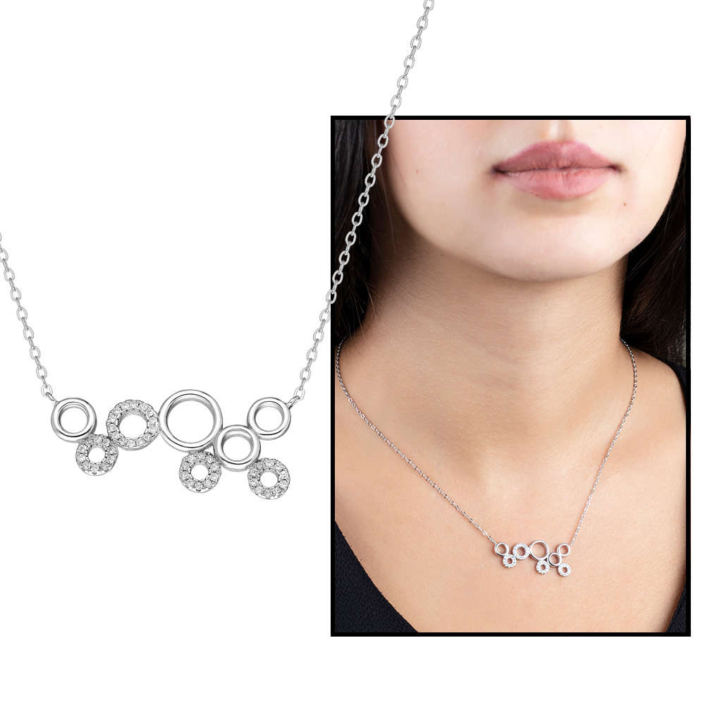 Beyaz Zirkon Taşlı 8 li Baloncuk Tasarım 925 Ayar Gümüş Bayan Kolye - 1