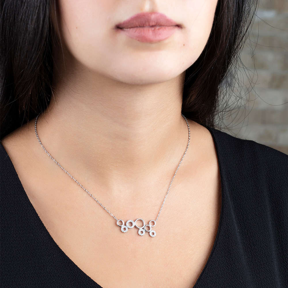 Beyaz Zirkon Taşlı 8 li Baloncuk Tasarım 925 Ayar Gümüş Bayan Kolye - 2