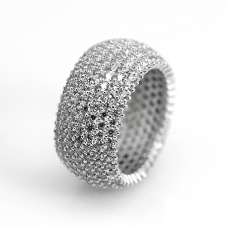 925 Ayar Gümüş Beyaz Zirkon Taş İşlemeli Oval Tam Tur Bayan Yüzük - Tesbihane