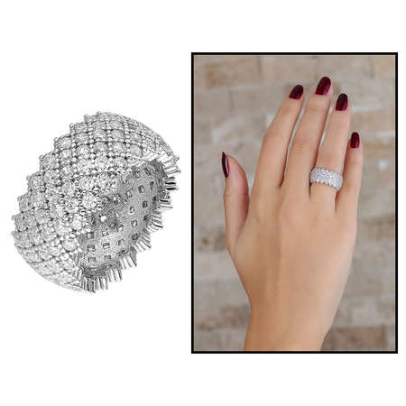 925 Ayar Gümüş Beyaz Zirkon Taş İşlemeli Tam Tur Bayan Yüzük - Tesbihane