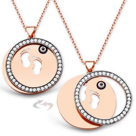 925 Ayar Gümüş Bebek Ayak İzi Kolye (Rose) - Tesbihane