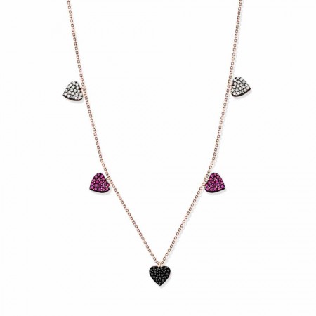 925 Ayar Gümüş Beşli Kalp Kolye - Tesbihane