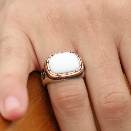 925 Ayar Gümüş Beyaz Oniks Taşlı Yüzük - Tesbihane