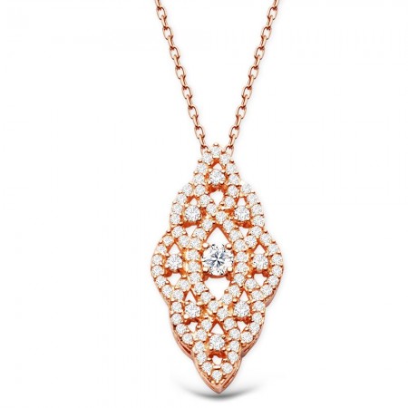 925 Ayar Gümüş Beyaz Renk Zirkon Taşlı Özel Tasarım Kolye - Tesbihane