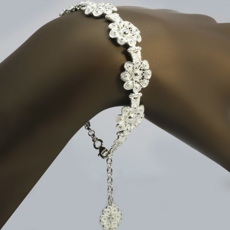 Tam Tur Çiçek Tasarım 925 Ayar Gümüş Bayan Bileklik - Tesbihane