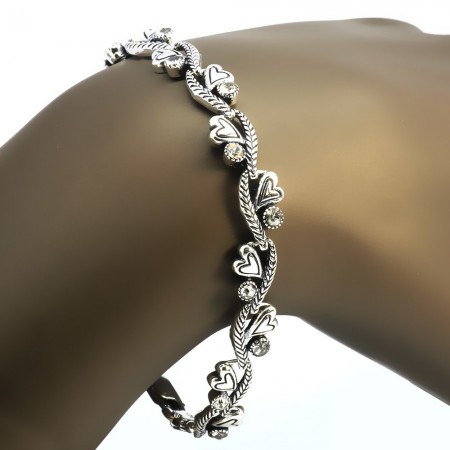 Zirkon Taşlı Tam Tur Kalp Tasarım 925 Ayar Gümüş Bayan Bileklik - Tesbihane