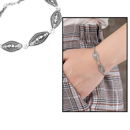 Tam Tur Baklava Desen Tasarım 925 Ayar Gümüş Bayan Bileklik - Tesbihane