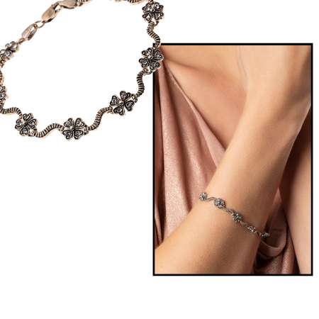 Zirkon Taşlı Tam Tur Çiçek Tasarım 925 Ayar Gümüş Bayan Bileklik - Tesbihane