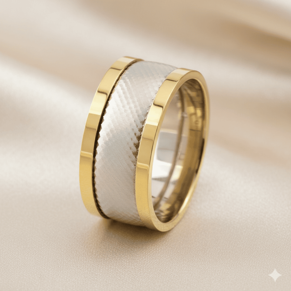 Çift Şerit Tasarım 925 Ayar Gümüş Erkek Alyans - 1