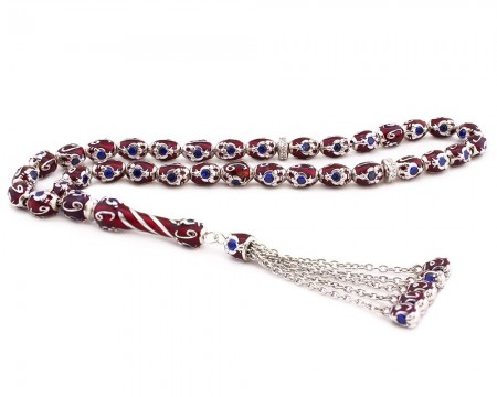925 Ayar Gümüş Bordo Mavi Taraftar Tesbih - Tesbihane