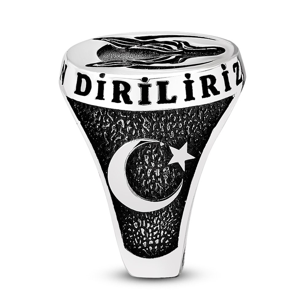 Ayyıldız İşlemeli Kurt Motifli 925 Ayar Gümüş Börü Yüzüğü - 4