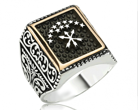 925 Ayar Gümüş Çerkez Bayraklı Yüzük - Tesbihane