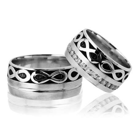 Sonsuzluk Desen Motifli Gri Renk 925 Ayar Gümüş Çift Alyans - Tesbihane