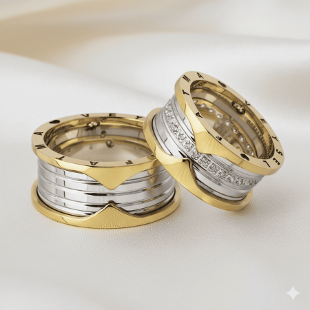 İsim Yazılı Özel Tasarım Gold Gri Renk 925 Ayar Gümüş Çift Alyans - Tesbihane