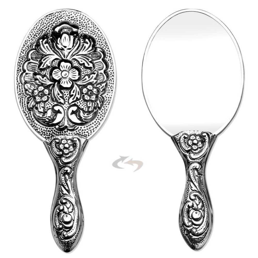 925 Ayar Gümüş Çiçek Tasarımlı Ayna 003 Model 2 - 1