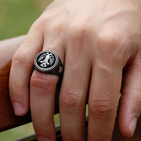 925 Ayar Gümüş Çift Başlı Kartal Yüzük (Model-2) - Tesbihane