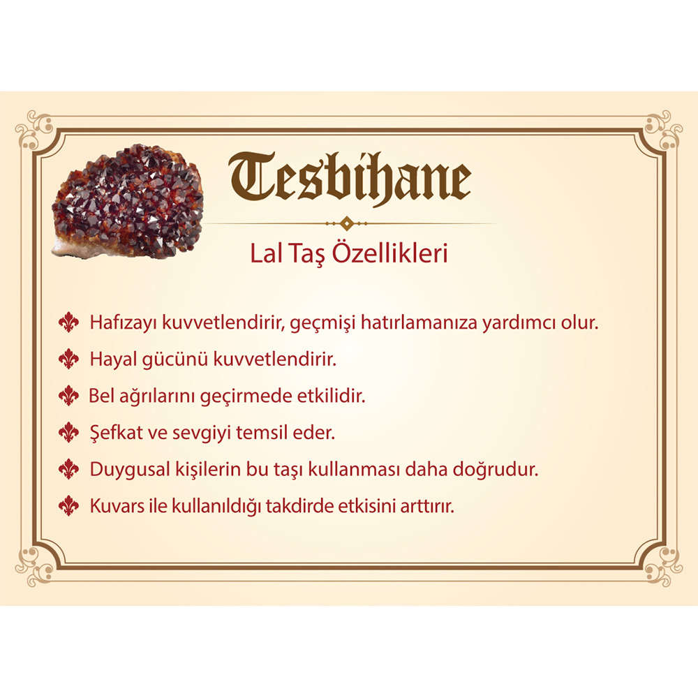 925 Ayar Gümüş İsim Yazılı Plaka Püsküllü Küre Kesim Lal Taşı Tesbih - 3