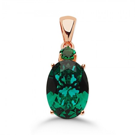 925 Ayar Gümüş Çift Taşlı Zümrüt Yeşili Kolye - Tesbihane