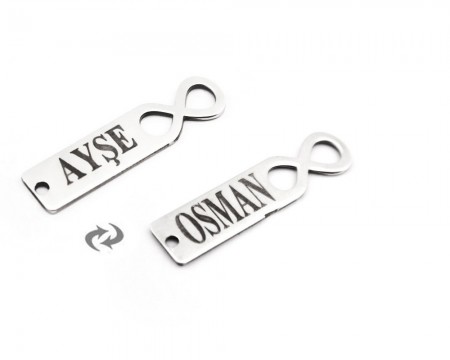 Kişiye Özel Çift İsim Yazılı Sonsuzluk Tasarım 925 Ayar Gümüş Püskül Ucu - Tesbihane