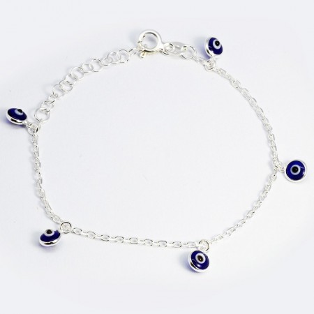 925 Ayar Gümüş Long Forsa Zincirli Göz Tasarım Çocuk Bileklik - Tesbihane