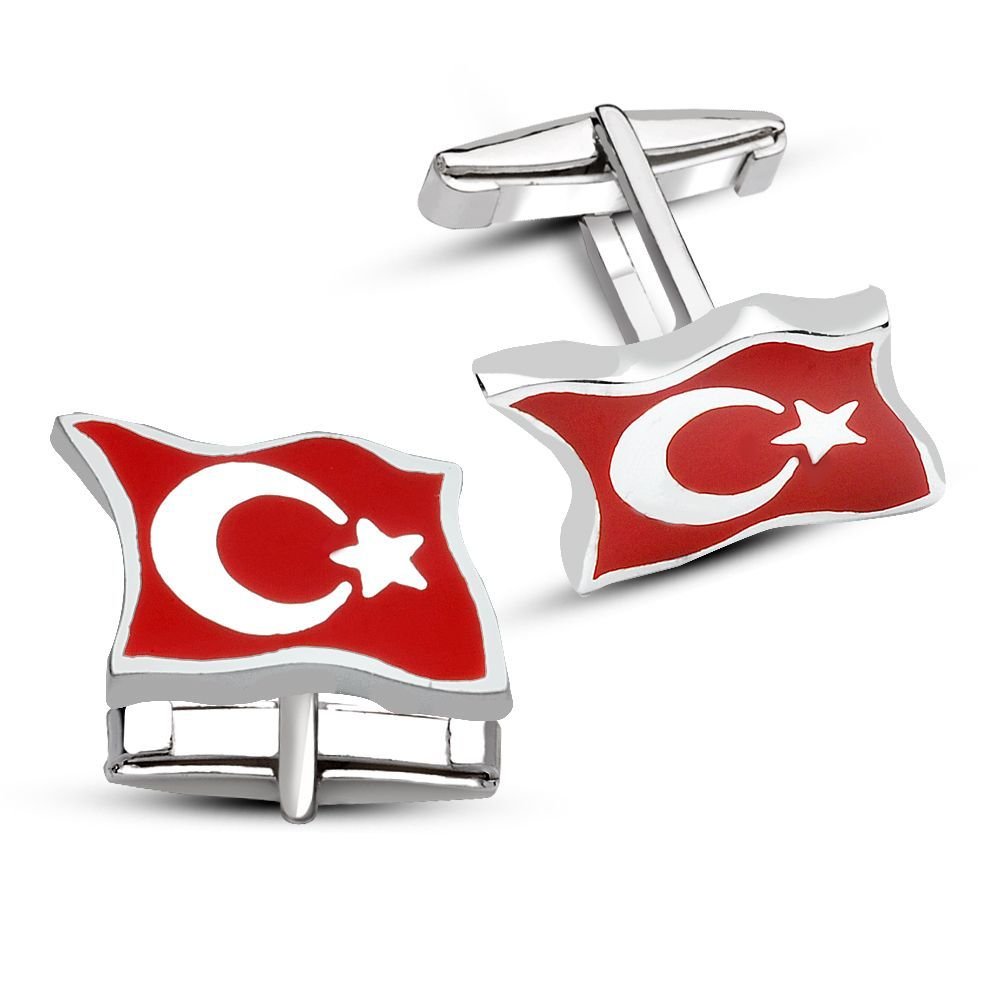 925 Ayar Gümüş Dalgalı Ayyıldız Model Kol Düğmesi - 1
