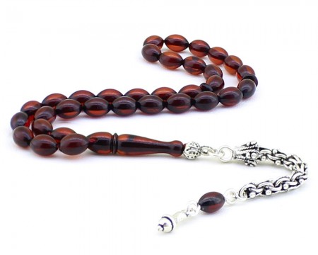 925 Ayar Gümüş Damla Kehribar Tesbih - Tesbihane