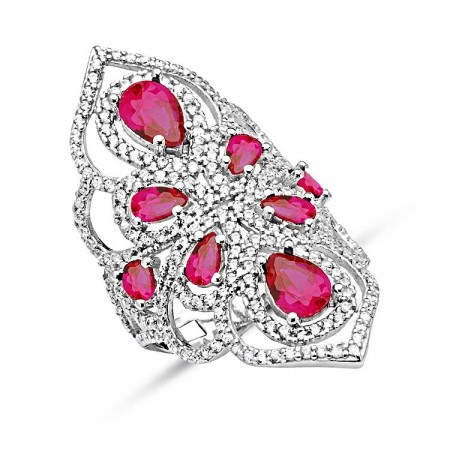 925 Ayar Gümüş Damla Model Pembe ve Beyaz Zirkon Taşlı Yüzük - Tesbihane