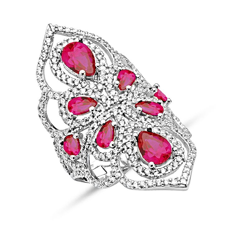 925 Ayar Gümüş Damla Model Pembe ve Beyaz Zirkon Taşlı Yüzük - 1