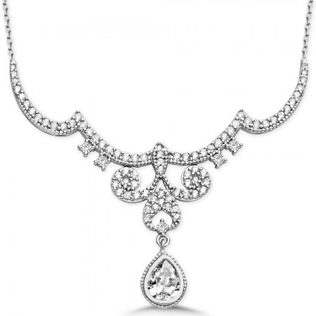 925 Ayar Gümüş Damla Zirkon Taşlı Kraliçe Gerdanlık - Tesbihane