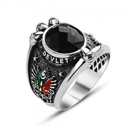 Arma İşlemeli Pençe Tasarım Zirkon Taşlı 925 Ayar Gümüş Erkek Yüzük - STOKYOK