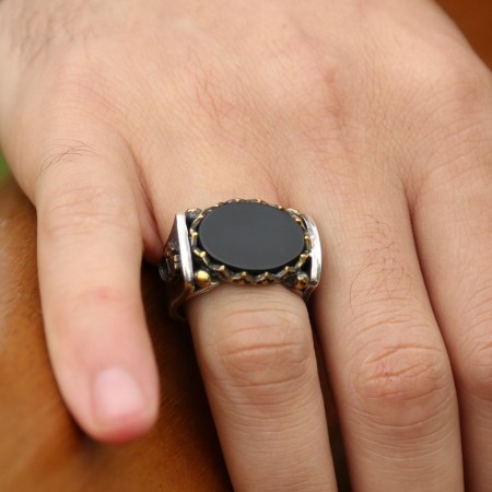 925 Ayar Gümüş Elişi Hiç Yazılı Oniks Taşlı Yüzük - Tesbihane