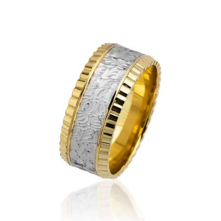 Dörtgen Desen İşlemeli 925 Ayar Gümüş Erkek Alyans - Tesbihane