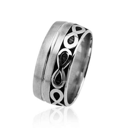 Sonsuzluk Desen Motifli Gri Renk 925 Ayar Gümüş Erkek Alyans - Tesbihane