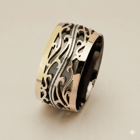 Su Yolu Tasarım Motif İşlemeli 925 Ayar Gümüş Erkek Alyans - Tesbihane