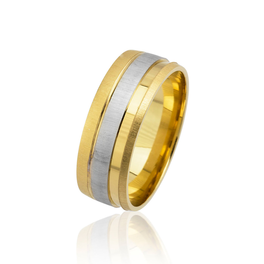 Tek Şerit Tasarım Gold-Gri Renk 925 Ayar Gümüş Erkek Alyans - 1