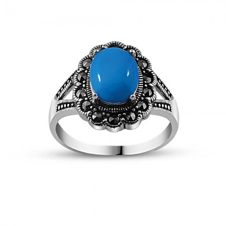 925 Ayar Gümüş Firuze Taşlı Yüzük - Tesbihane