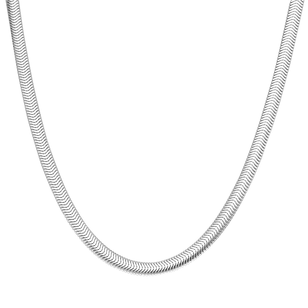 925 Ayar Gümüş Flat Snake Bayan Zincir Kolye - 3