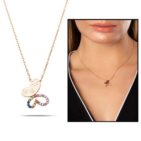 925 Ayar Gümüş Gökkuşağı Kelebek Kolye - Tesbihane